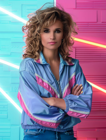 Portrait of a young woman from the 80s isolated from the backgroundの素材