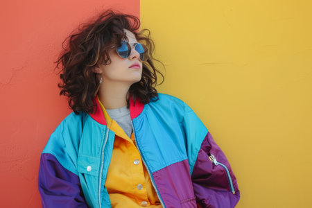 Portrait of a young woman from the 80s isolated from the backgroundの素材