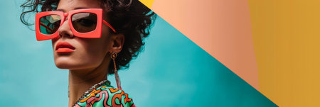 Portrait of a young woman from the 80s isolated from the backgroundの素材