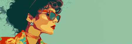 Vintage portrait illustration from the 70s with a pop twistの素材