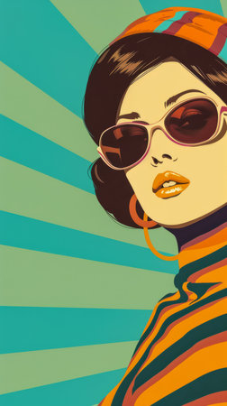 Vintage portrait illustration from the 70s with a pop twistの素材