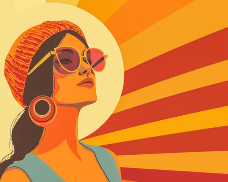 Vintage portrait illustration from the 70s with a pop twistの素材