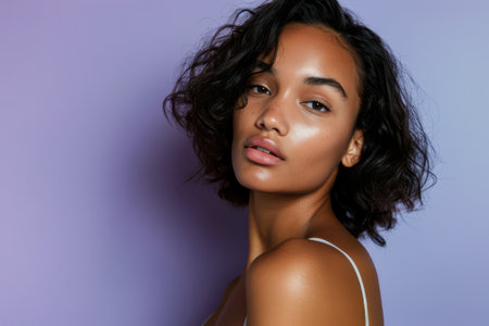 Beauty portrait of a young African American woman isolated with copy space for textの素材