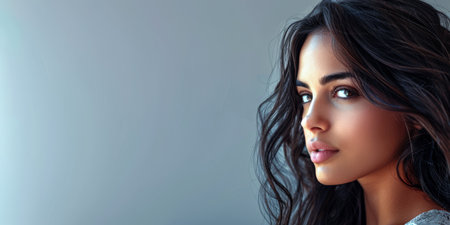 Beaty portrait of a natural young woman with a soft grey copy space backgroundの素材