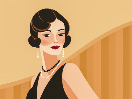 Vintage illustration of an elegant woman in chic fashionの素材