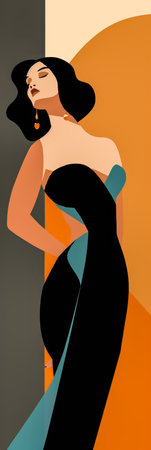 Vintage illustration of an elegant woman in chic fashionの素材