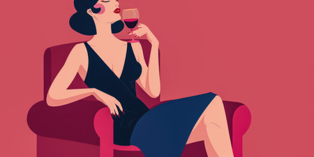 Vintage illustration of an elegant woman in chic fashionの素材