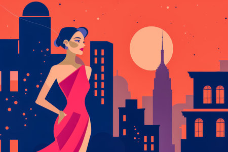 Vintage illustration of an elegant woman in chic fashionの素材