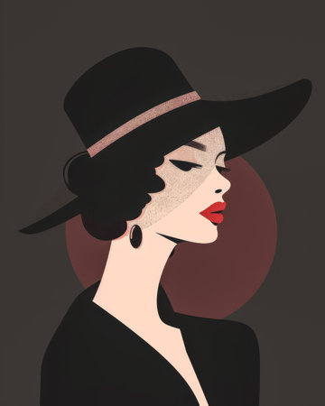Vintage illustration of an elegant woman in chic fashionの素材