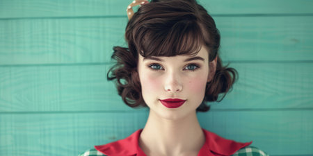 Portrait of a young woman from the 50s isolated from a copy space backgroundの素材