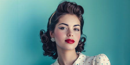 Portrait of a young woman from the 50s isolated from a copy space backgroundの素材