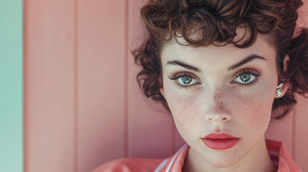 Portrait of a young woman from the 50s isolated from a copy space backgroundの素材