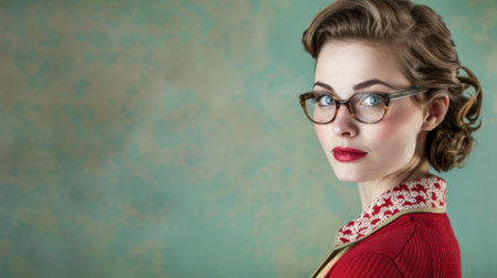 Portrait of a young woman from the 50s isolated from a copy space backgroundの素材