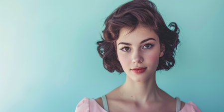 Portrait of a young woman from the 50s isolated from a copy space backgroundの素材