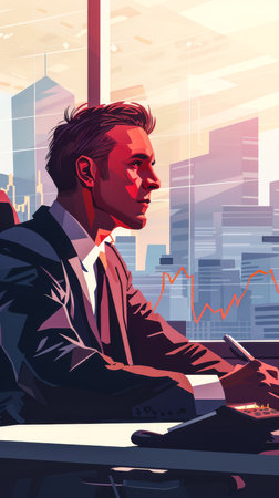 Trader dealing with dynamic data analysis and market analytics in a high pressure environmentの素材