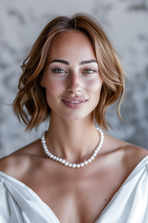 Portrait of a smiling young woman looking at the camera with a copy space backgroundの素材