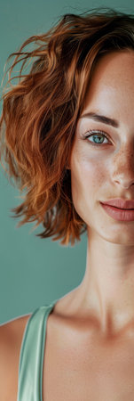 Portrait of a smiling young woman looking at the camera with a copy space backgroundの素材