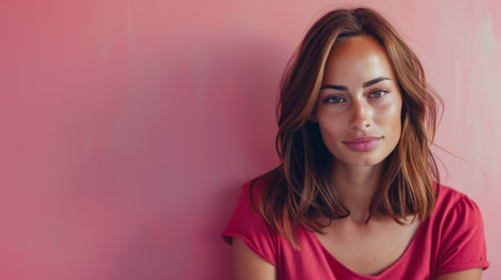 Portrait of a smiling young woman looking at the camera with a copy space backgroundの素材