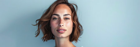 Portrait of a smiling young woman looking at the camera with a copy space backgroundの素材