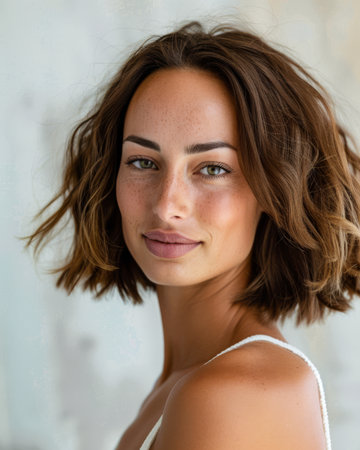 Portrait of a smiling young woman looking at the camera with a copy space backgroundの素材