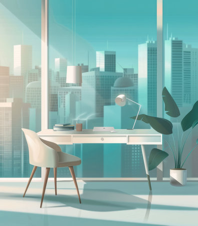 Minimalist designer home office with views and natural lightの素材