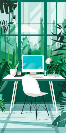 Minimalist designer home office with views and natural lightの素材