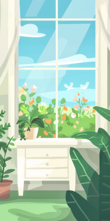 Minimalist designer home office with views and natural lightの素材