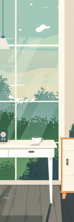 Minimalist designer home office with views and natural lightの素材