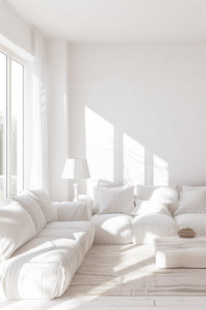 Serene and elegant home decor with natural textures and lightの素材