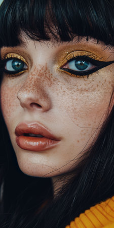 Portrait of a young albino model with a bold cat eyeliner and ample copy spaceの素材