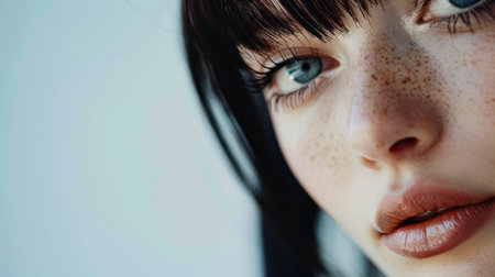 Portrait of a young albino model with a bold cat eyeliner and ample copy spaceの素材