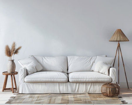 Serene interiors composition depicting a chic and minimalist living room designの素材