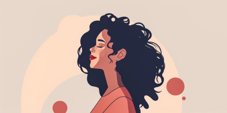 Joyful and stylish diverse woman vector illustration with copyspace for textの素材