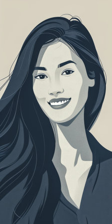 Joyful and stylish diverse woman vector illustration with copyspace for textの素材