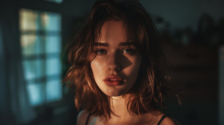 Young woman portrait at her homeの素材