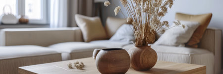 Elegant and modern living room interior with cozy decor elementsの素材