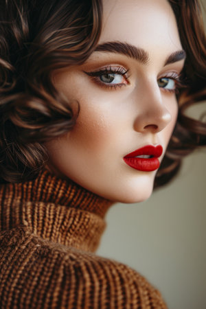 Curly haired woman portrait isolated from a white copyspace backgroundの素材