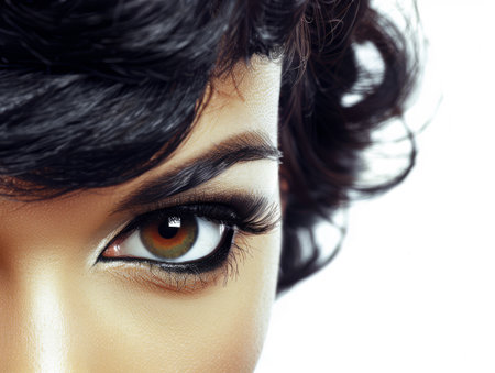 Curly haired woman portrait isolated from a white copyspace backgroundの素材