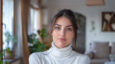 Young woman portrait posing for the camera at her homeの素材