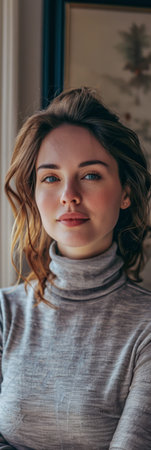 Young woman portrait posing for the camera at her homeの素材