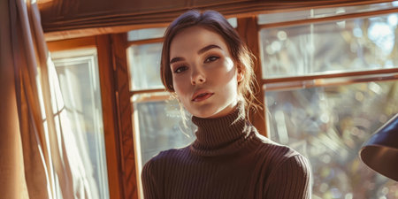 Young woman portrait posing for the camera at her homeの素材