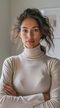 Young woman portrait posing for the camera at her homeの素材