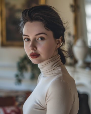 Young woman portrait posing for the camera at her homeの素材