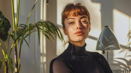 Young woman portrait posing for the camera at her homeの素材