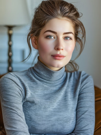 Young woman portrait posing for the camera at her homeの素材