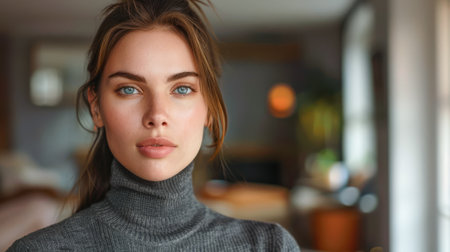 Young woman portrait posing for the camera at her homeの素材