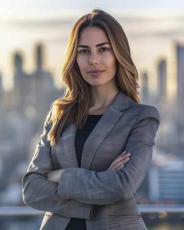 Confident businesswoman portrait at her office, looking at the cameraの素材
