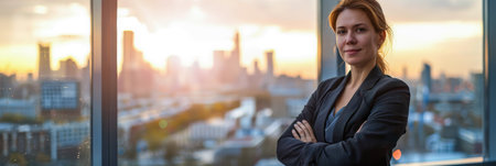 Confident businesswoman portrait at her office, looking at the cameraの素材