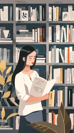 Female writer at her home office in the middle of her creative processの素材