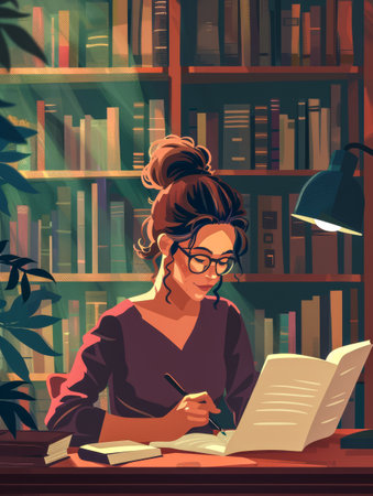 Female writer at her home office in the middle of her creative processの素材